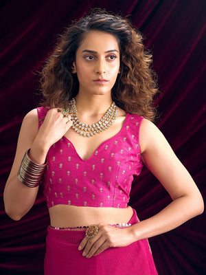 Classic Pink Solid Art Silk Saree Featuring Sequins Embroidery & Gota Patti Lace Border - Image 2