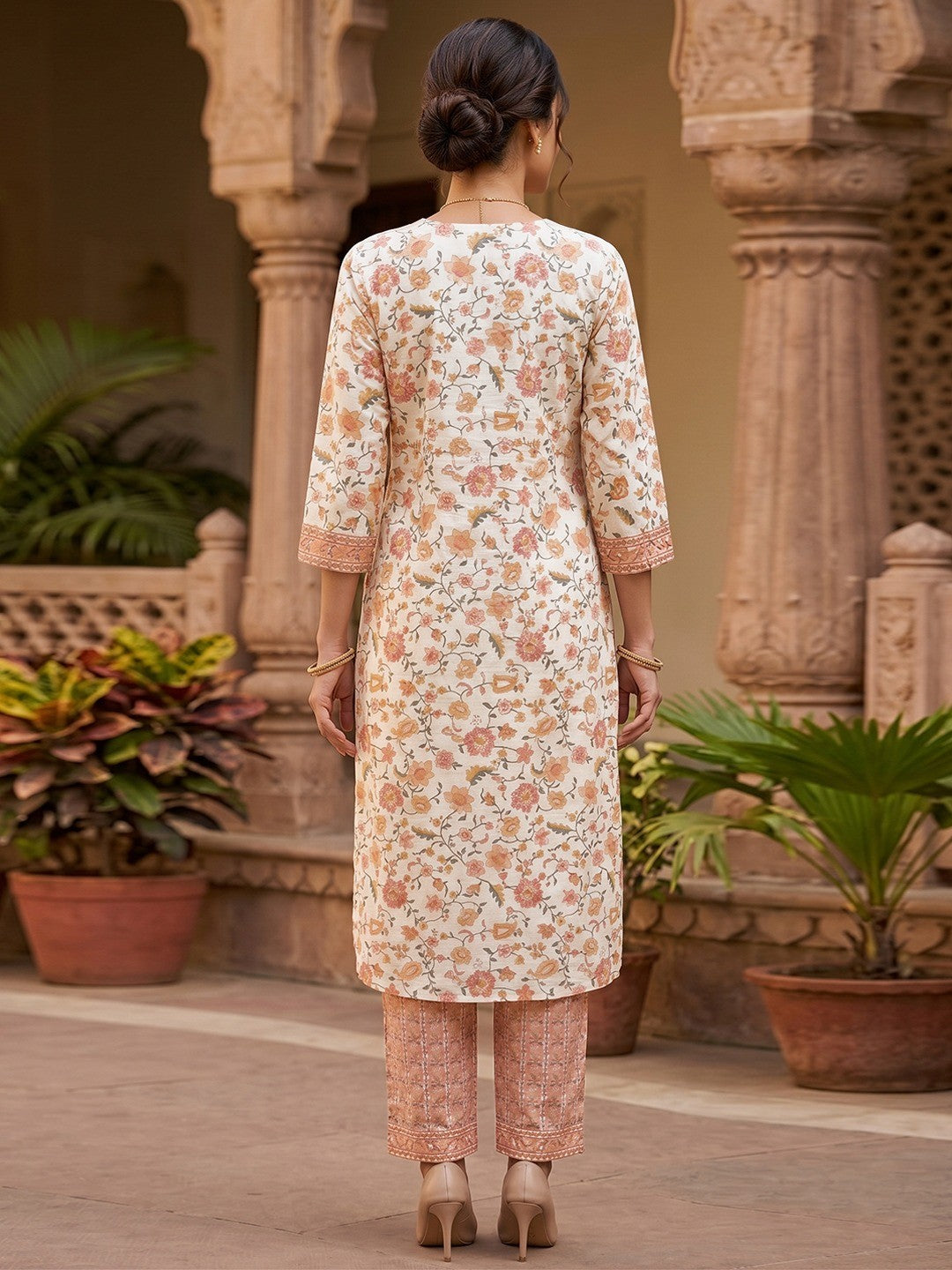 Offwhite Floral Cotton Salwar Suit Set Soft Comfortable Ethnic Wear - Image 4