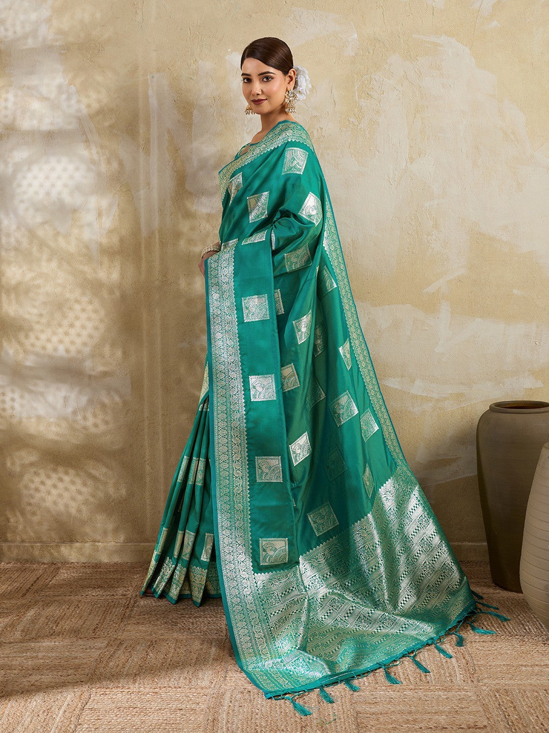 Sea Green Silk Blend Saree with Delicate Zari Work Lightweight Festive Style - Image 2