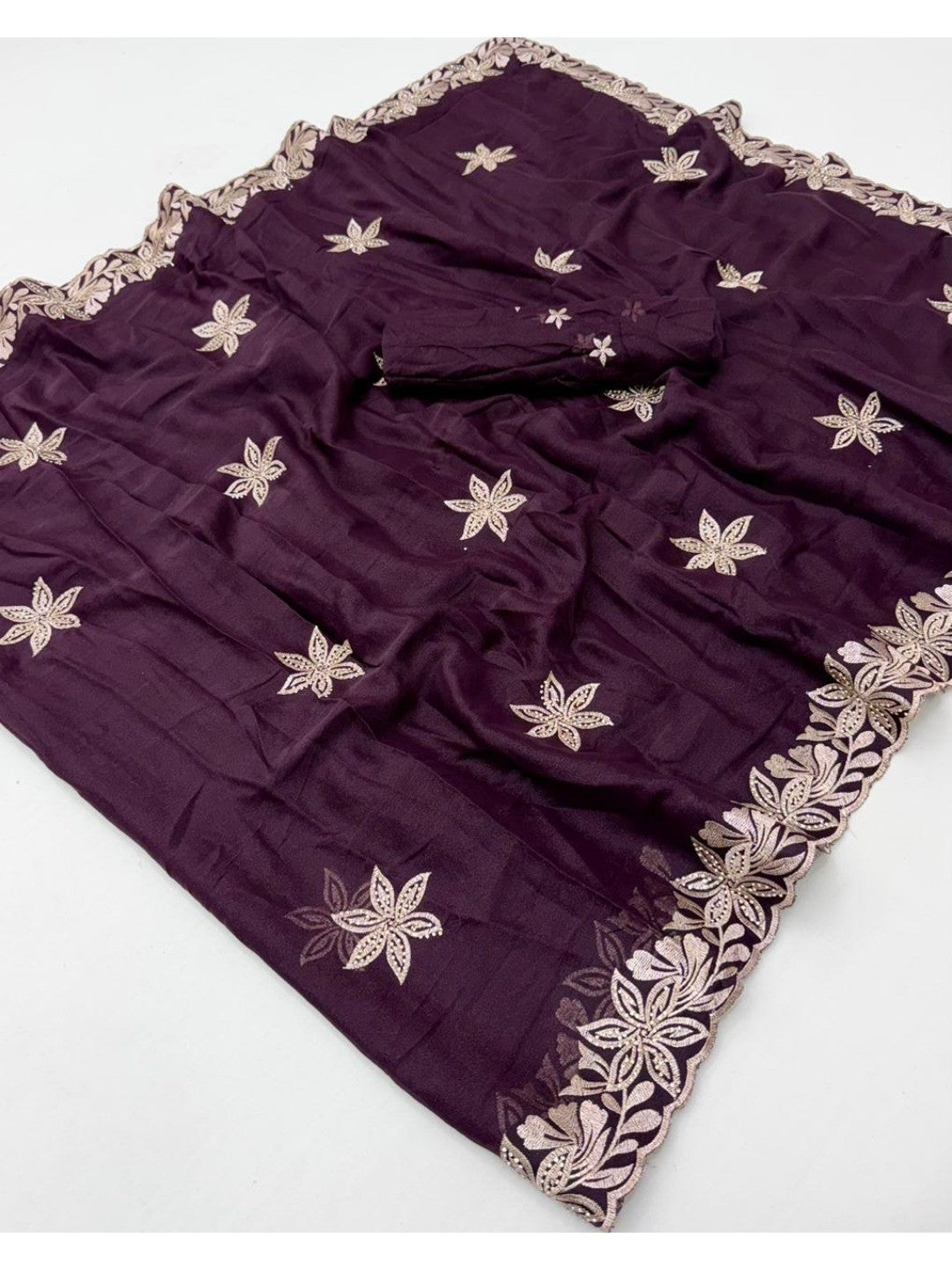 Designer Wine Georgette Saree with Star Embroidery Chic Party Outfit - Image 2