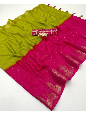 Stylish Multicolor Chinon Saree with Woven Zari Work Elegant Look - Image 2