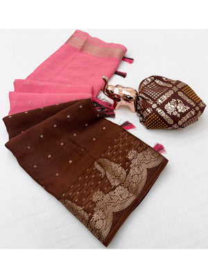 Chic Multicolor Chinon Saree with Zari Work Minimal Elegant Style - Image 2