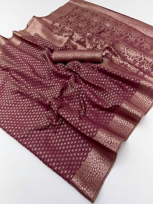 Rich Wine Cotton Silk Saree with Zari Weaving Refined Ethnic Wear - Image 2
