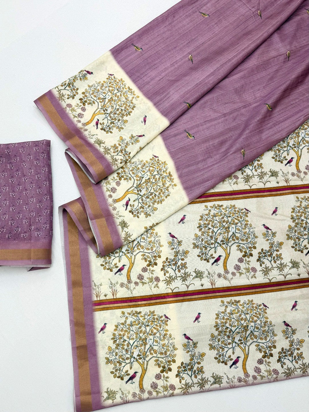 Elegant Purple Digital Printed Dola Silk Saree with Zari Border - Image 2