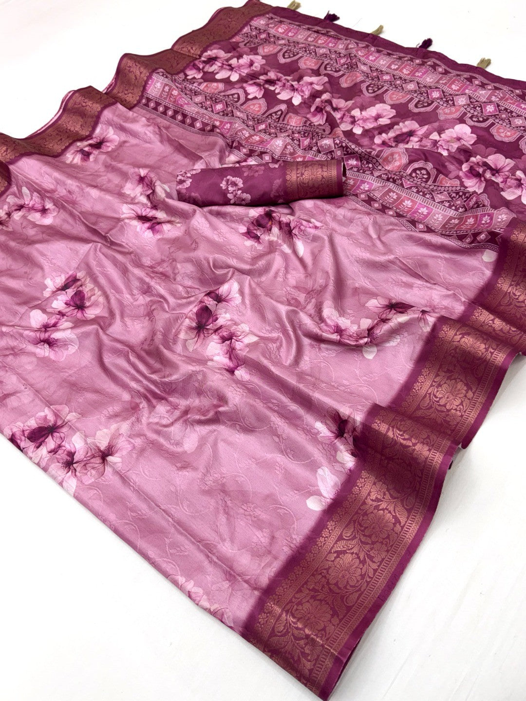 Elegant Pink Dola Silk Saree with Digital Print and Jacquard Border - Image 3