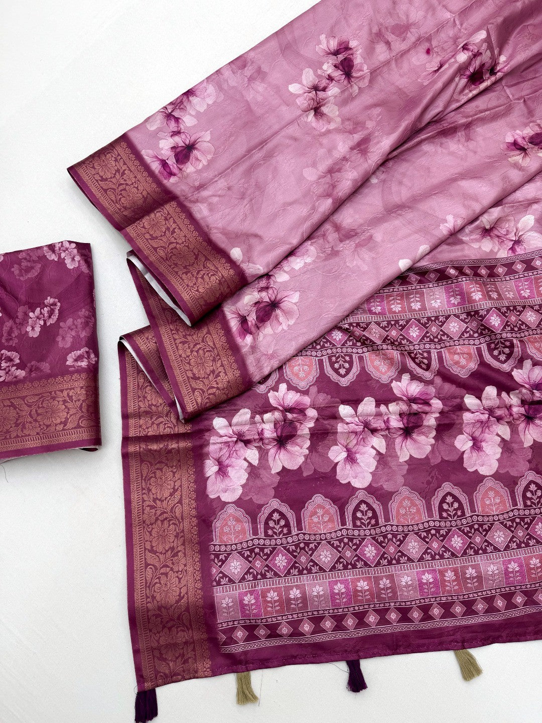 Elegant Pink Dola Silk Saree with Digital Print and Jacquard Border - Image 2
