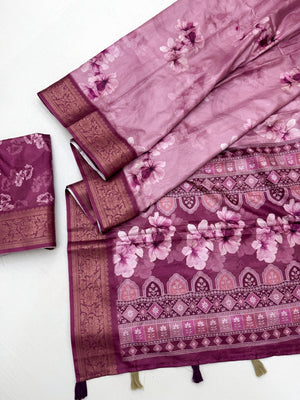 Elegant Pink Dola Silk Saree with Digital Print and Jacquard Border - Image 2