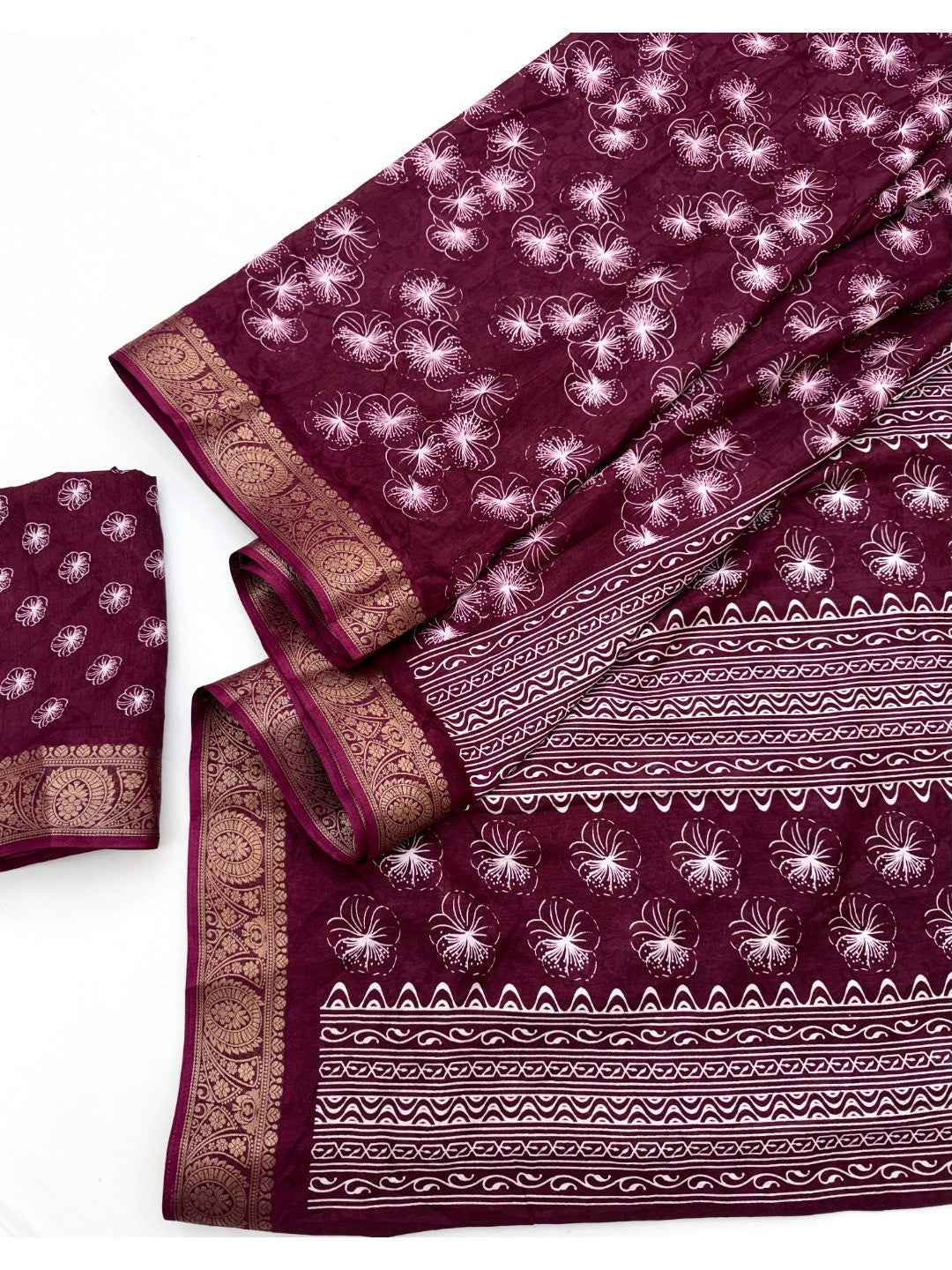 Premium Maroon Dola Silk Saree with Digital Printed Design and Zari Work - Image 3