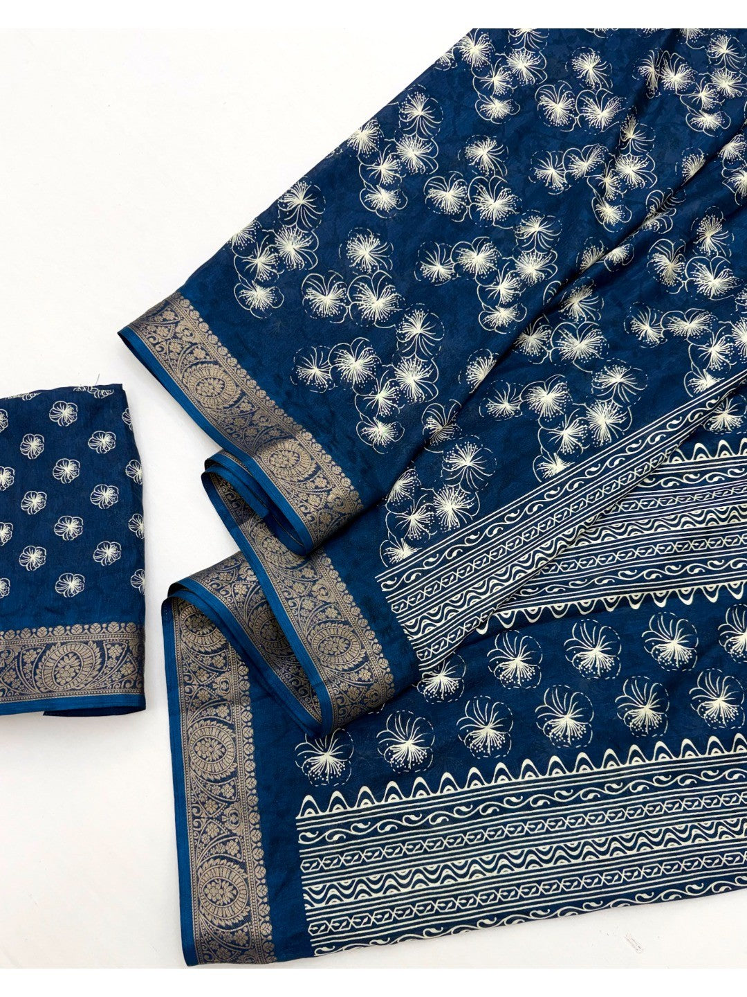 Elegant Blue Dola Silk Saree with Floral Digital Print and Zari Border - Image 2