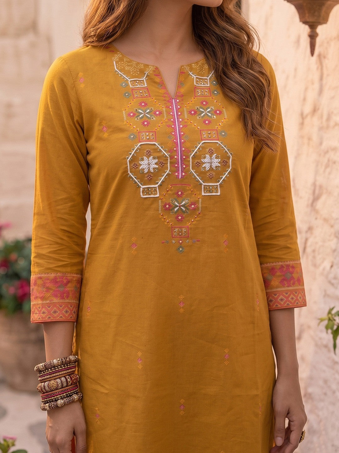 Mustard Pure Cotton Straight Cut Salwar Suit with Printed Dupatta Elegant Look - Image 4
