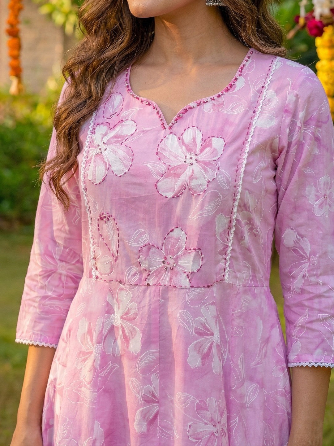 Blush Pink Floral A Line Cotton Salwar Suit with Dupatta Lightweight Graceful Style - Image 4