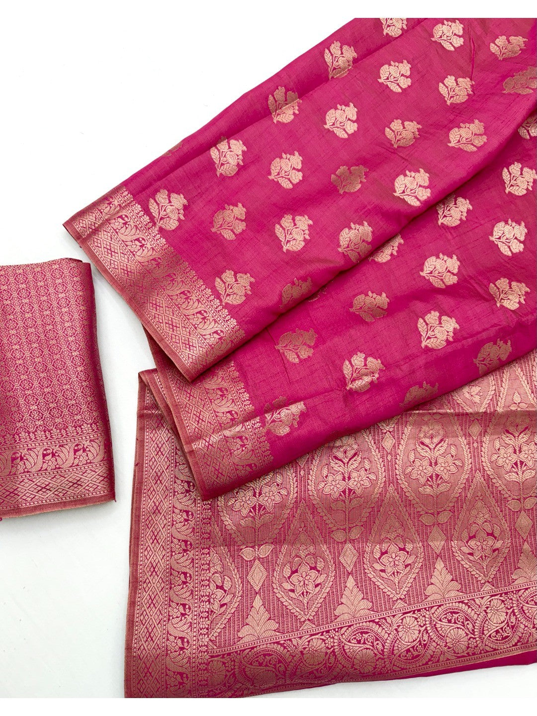 Elegant Pink Cotton Silk Saree with Floral Zari Weave - Image 3
