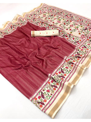 Stylish Pink Digital Print Dola Silk Saree with Rich Zari Border Festive Wear - Image 2