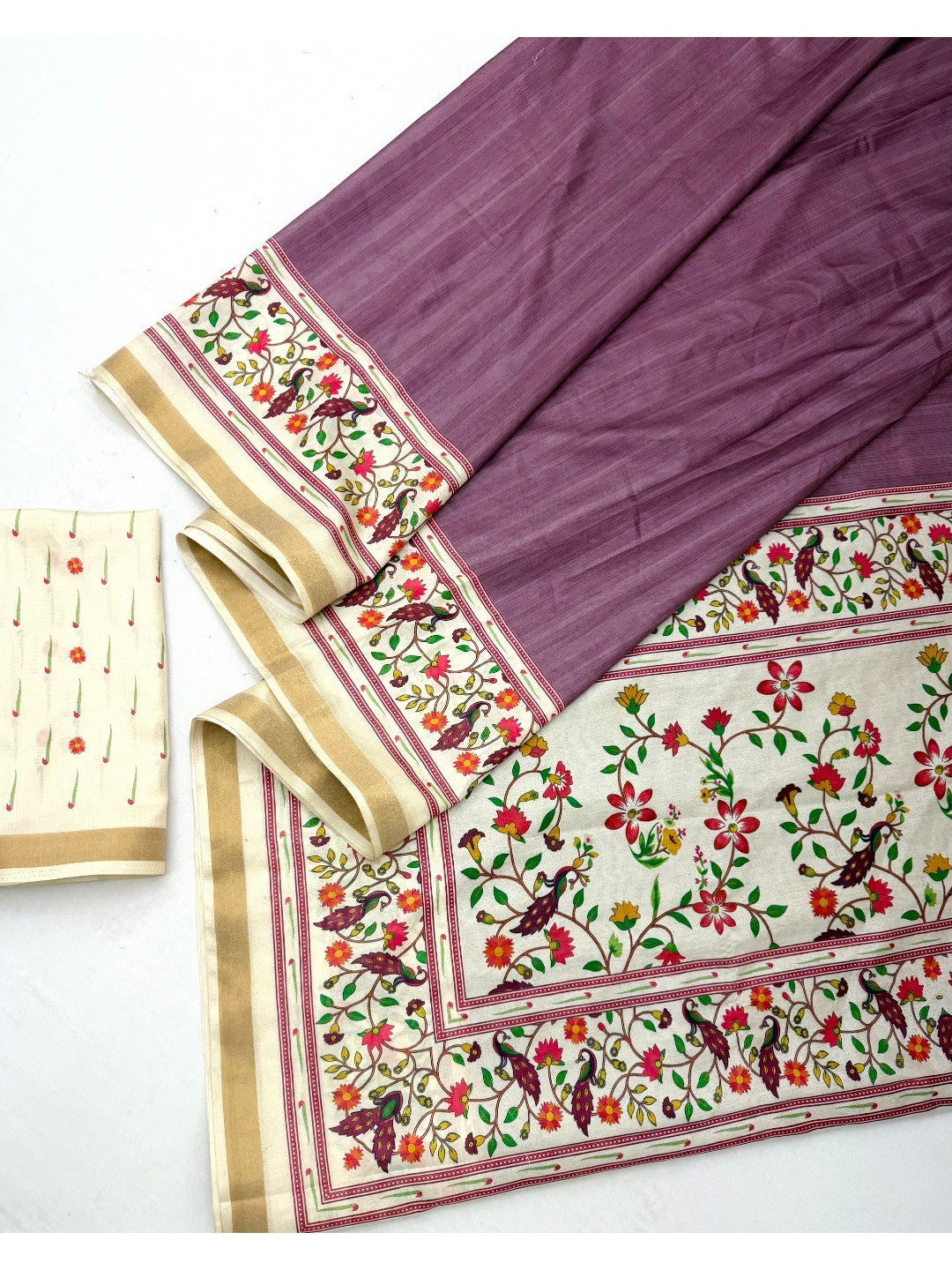 Purple Digital Printed Dola Silk Saree with Zari Border Lightweight Ethnic Wear - Image 2