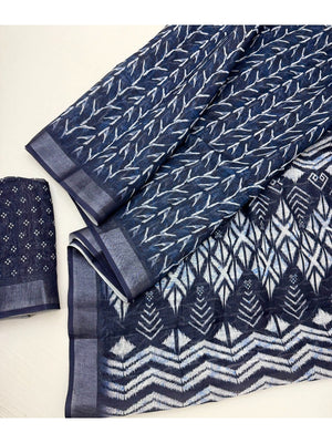 Elegant Blue Pure Cotton Digital Print Saree with Zari Border - Image 2