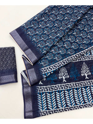 Elegant Blue Digital Print Pure Cotton Saree with Zari Border - Image 2