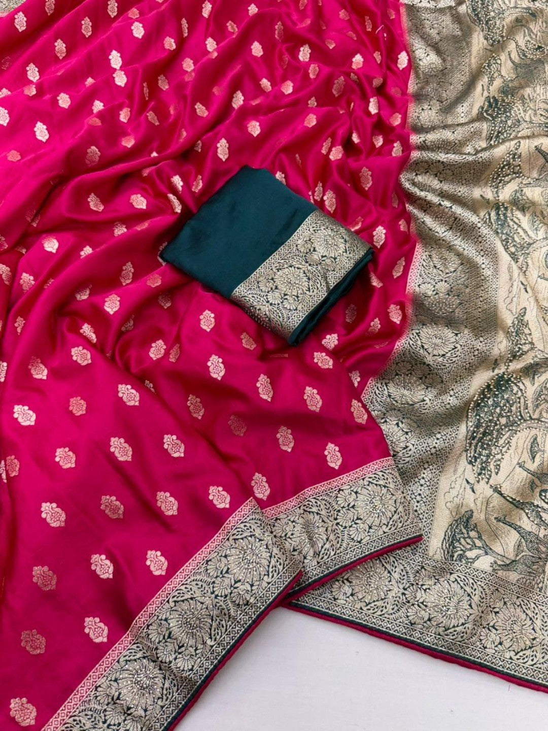 Elegant Pink Satin Silk Saree with Intricate Zari Work - Image 3