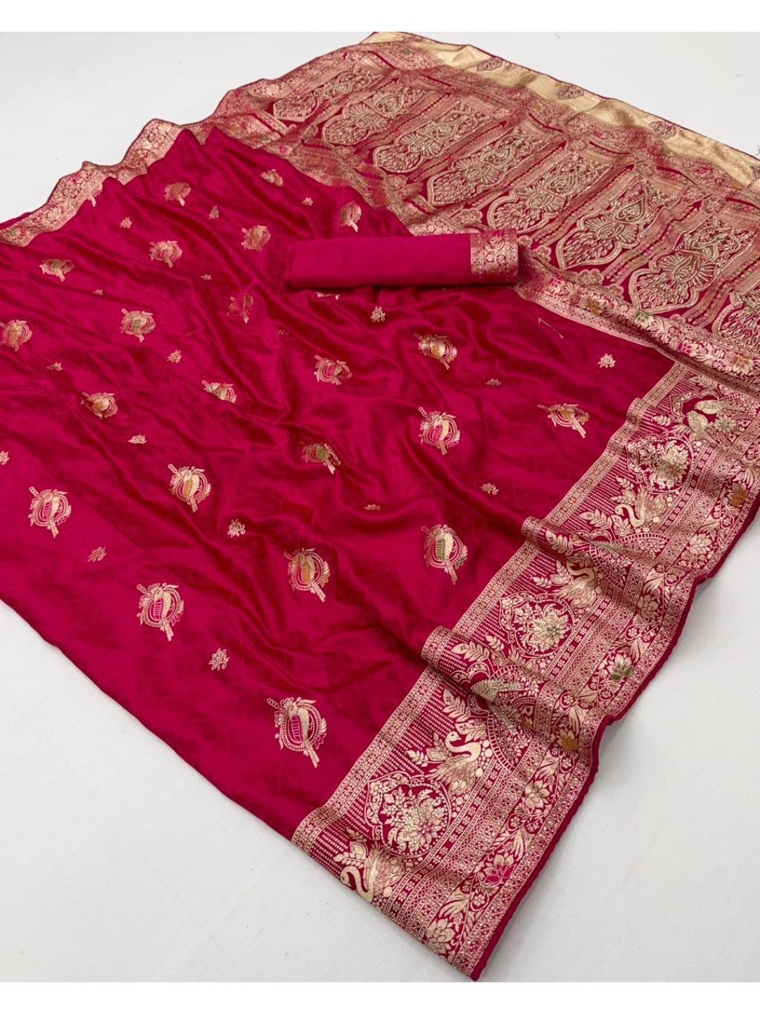 Elegant Pink Organza Satin Silk Saree with Zari Work - Image 2
