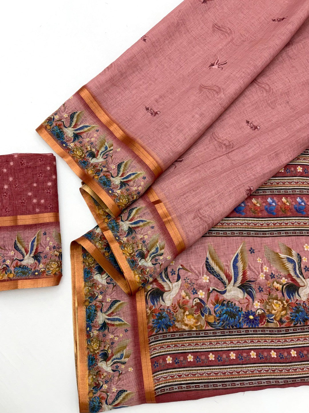 Elegant Pink Pure Cotton Digital Print Saree with Zari Border - Image 3