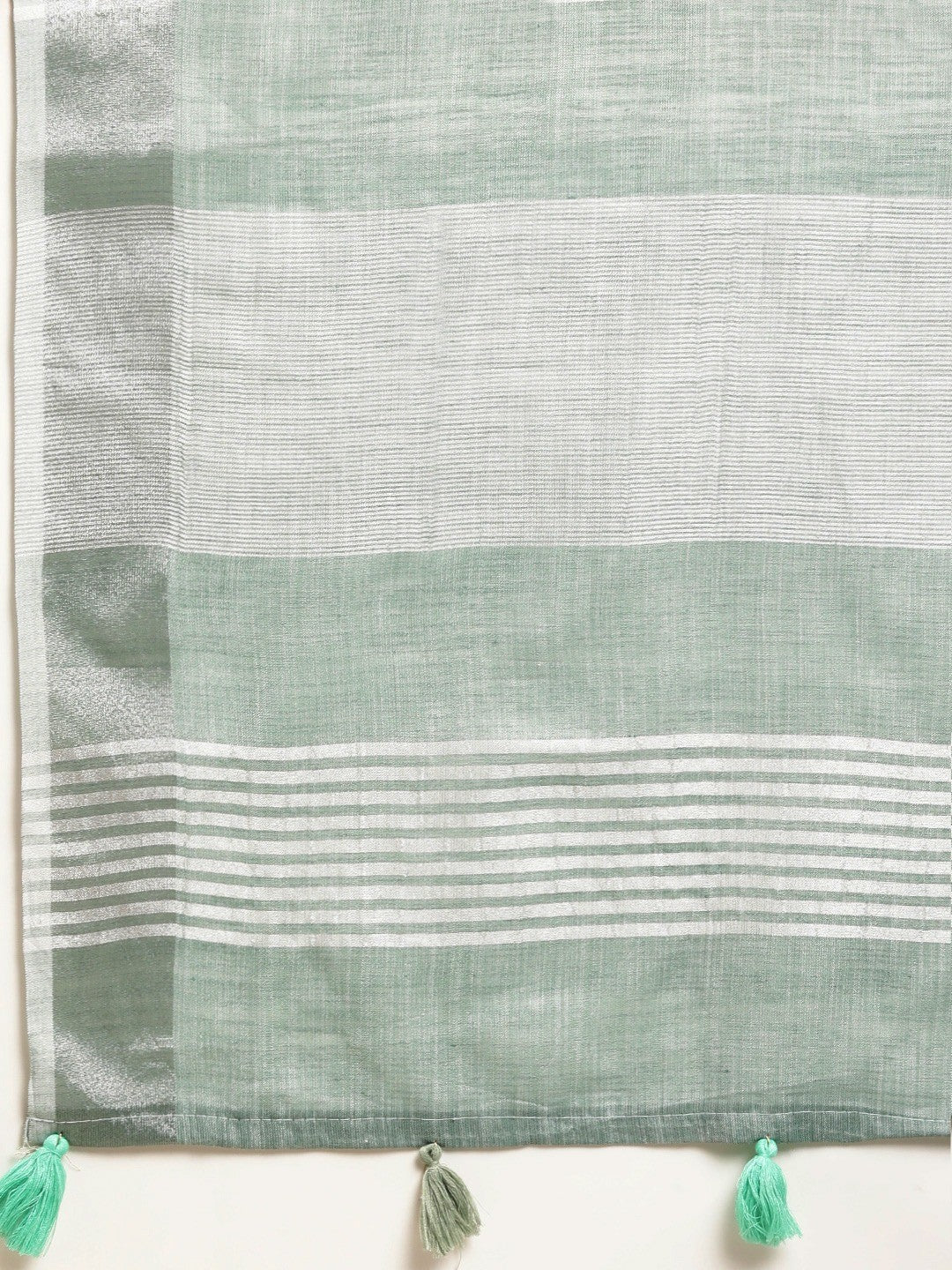 Rama Green Linen Saree with Subtle Zari Detailing Lightweight Occasion Wear - Image 4