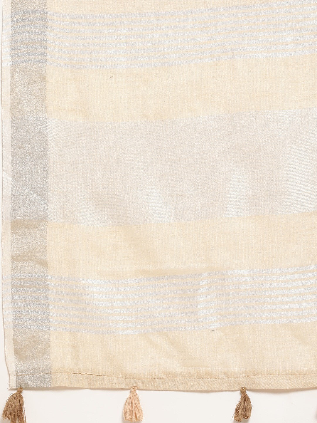 Cream Linen Saree with Subtle Zari Detailing Lightweight Occasion Wear - Image 4