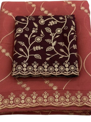 Sophisticated Coral Red Georgette Saree Showcasing Sequins & Golden Thread Embroidery - Image 2