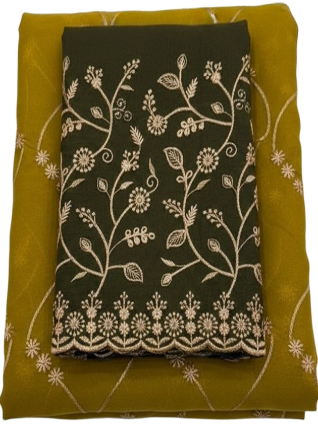 Sophisticated Dark Mustard Georgette Saree Showcasing Sequins & Golden Thread Embroidery - Image 3