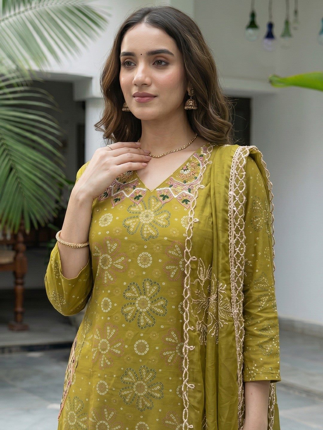 Green Printed Mulmul Cotton Kurta Set with Dupatta Minimal Elegant Look - Image 4