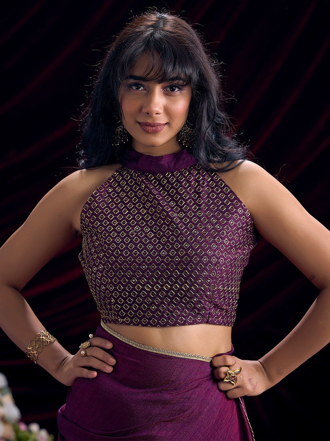 Stylish Wine Solid Art Silk Saree Featuring Lace Border With Embroidered Unstitched Blouse Piece - Image 5