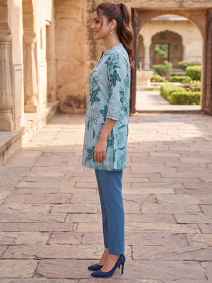 Premium Sea Green Rayon Top with Floral Design Elegant Casual Look - Image 2