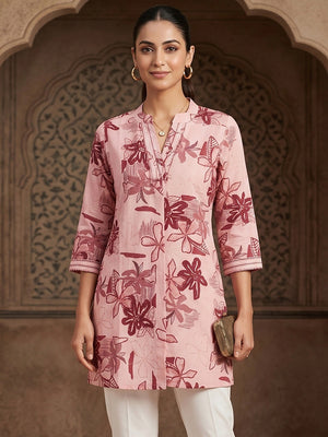 Premium Peach Rayon Top with Floral Design Elegant Casual Look - Image 1
