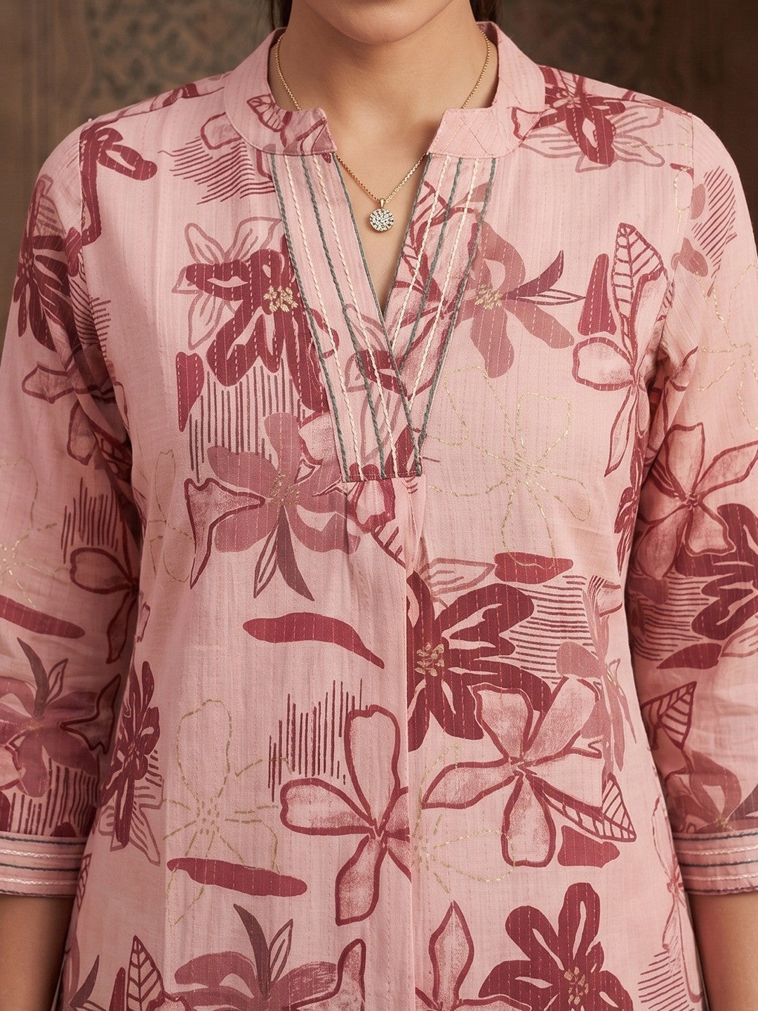 Premium Peach Rayon Top with Floral Design Elegant Casual Look - Image 2