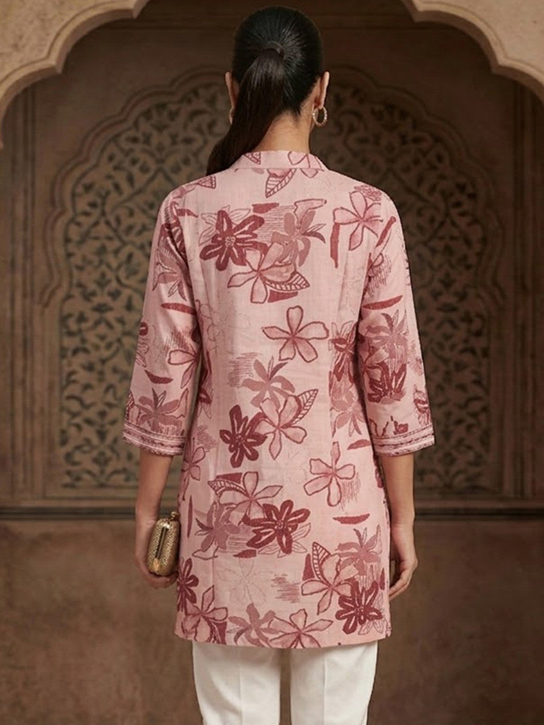 Premium Peach Rayon Top with Floral Design Elegant Casual Look - Image 4