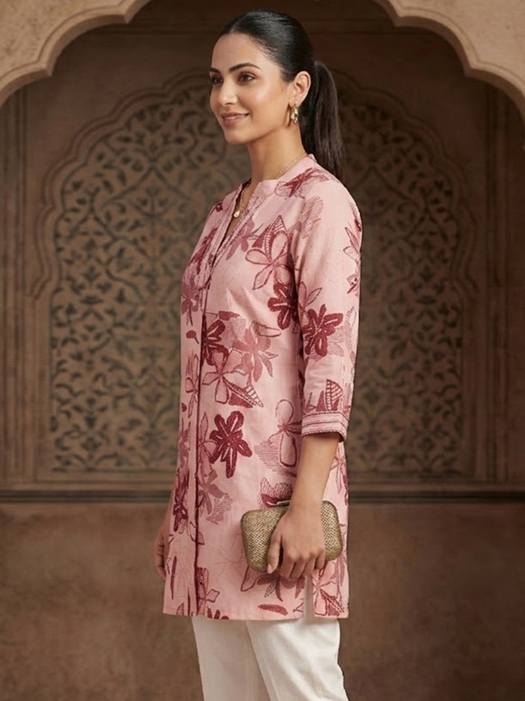 Premium Peach Rayon Top with Floral Design Elegant Casual Look - Image 3