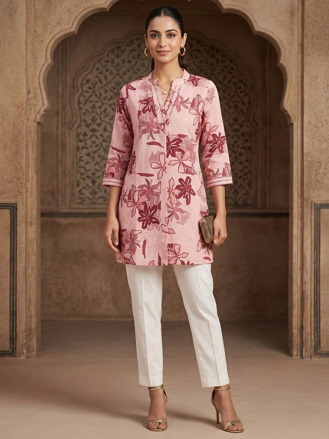 Premium Peach Rayon Top with Floral Design Elegant Casual Look - Image 5