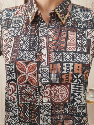 Stylish Brown Linen Top with Abstract Print Straight Fit Casual Wear - Image 2
