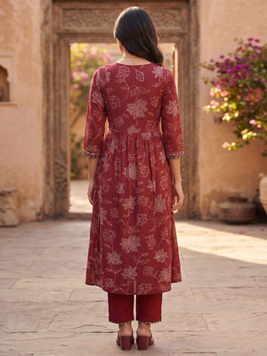 Elegant Red Floral Printed Viscose Salwar Suit Set for Women - Image 2
