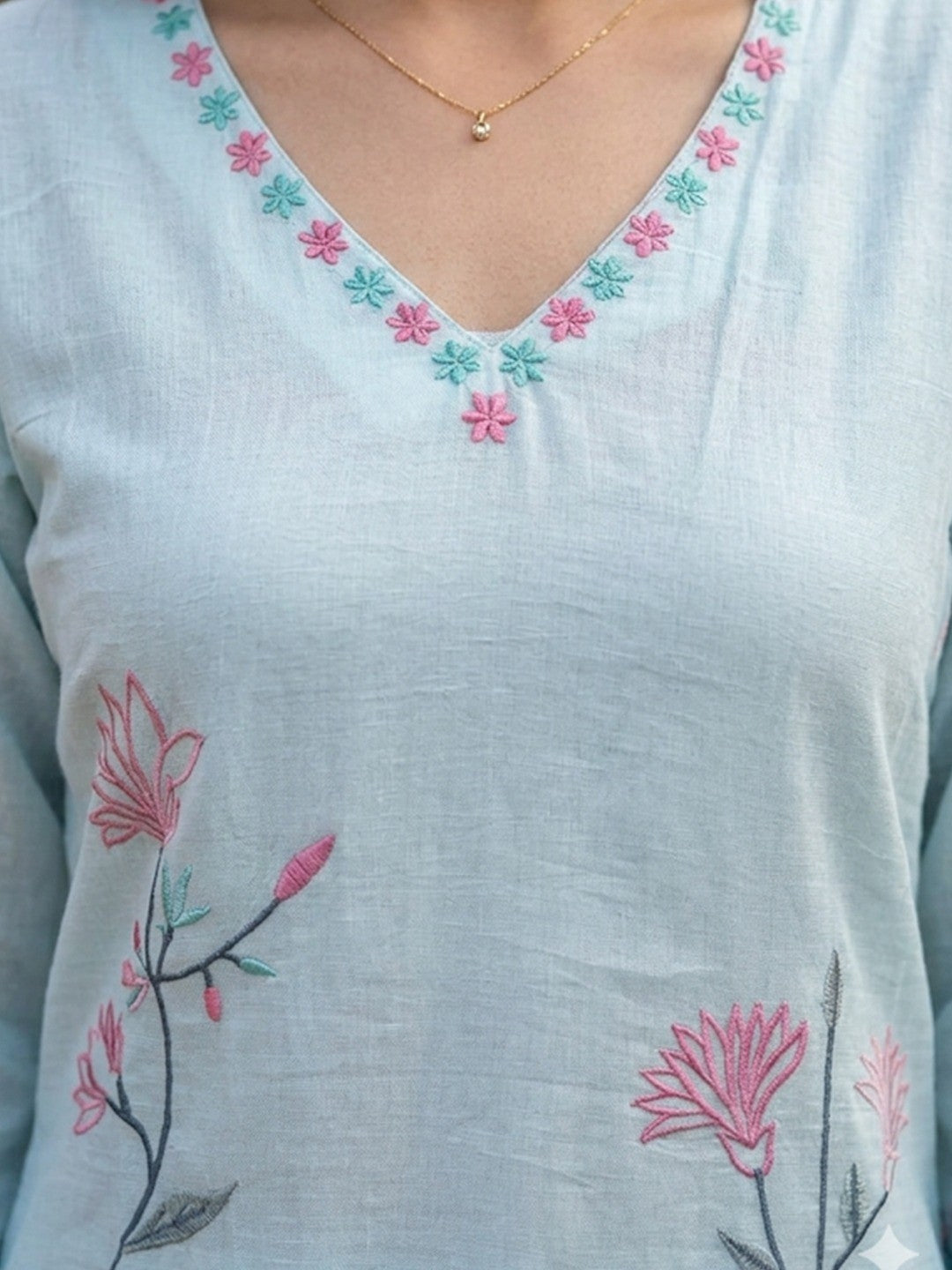 Pastel Blue Mul Cotton Salwar Suit Set with Elegant Thread Work - Image 4