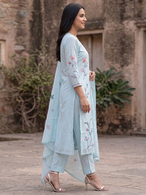 Pastel Blue Mul Cotton Salwar Suit Set with Elegant Thread Work - Image 2