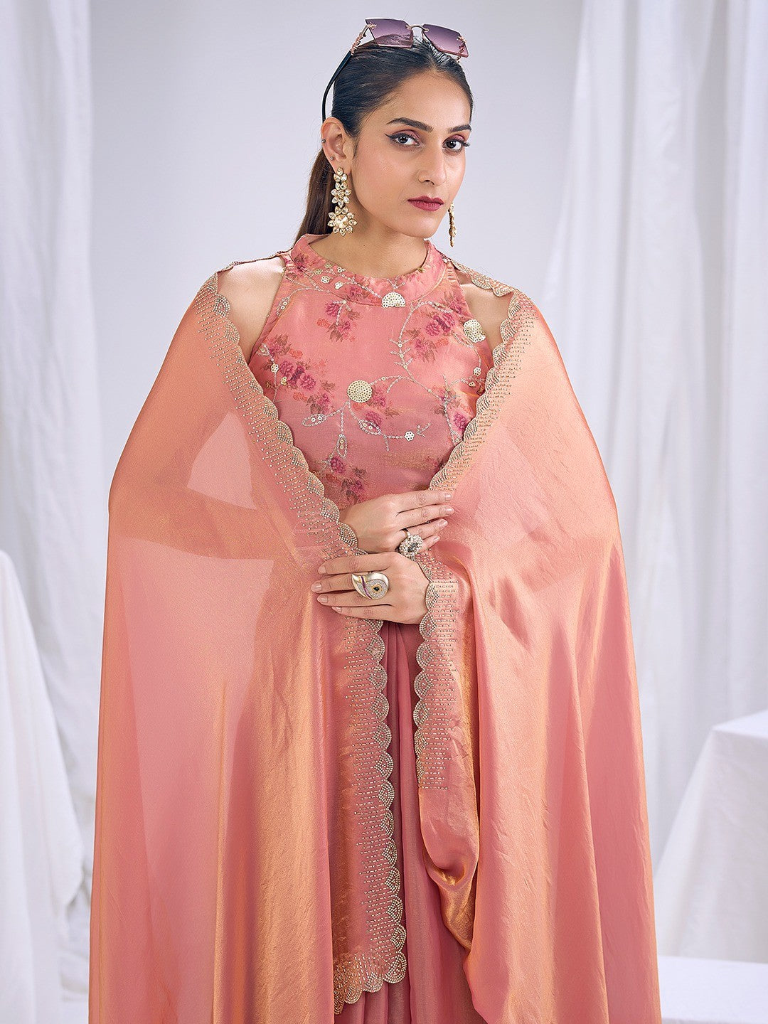 Premium Peach Art Silk Saree With Stone & Cutdhana Border Embellishment - Image 3