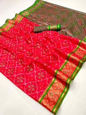 Red Art Silk Patola Weaving Saree with Fancy Border and Matching Blouse - Image 2