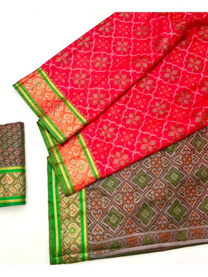 Red Art Silk Patola Weaving Saree with Fancy Border and Matching Blouse - Image 2
