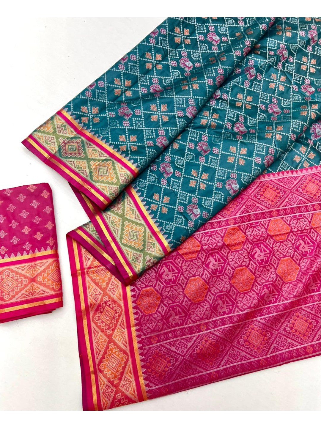 Elegant Blue Art Silk Patola Weaving Saree with Fancy Border and Blouse - Image 2