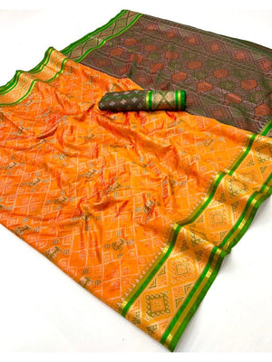 Mustard Art Silk Weaving Patola Saree with Fancy Border and Blouse - Image 2