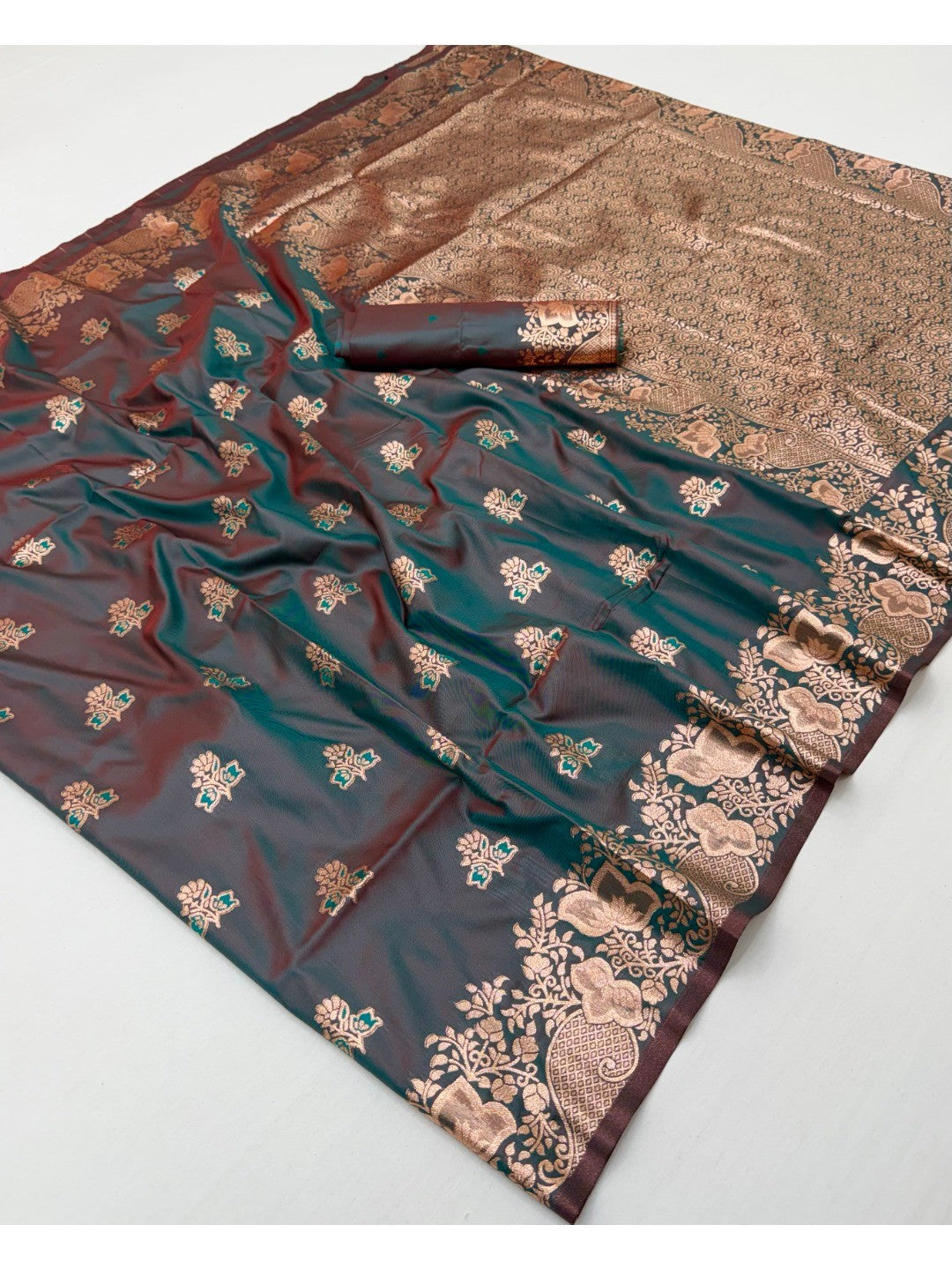 Designer Brown Floral Art Silk Saree Featuring Intricate Zari Weaving Work - Image 3