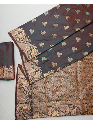 Designer Brown Floral Art Silk Saree Featuring Intricate Zari Weaving Work - Image 2