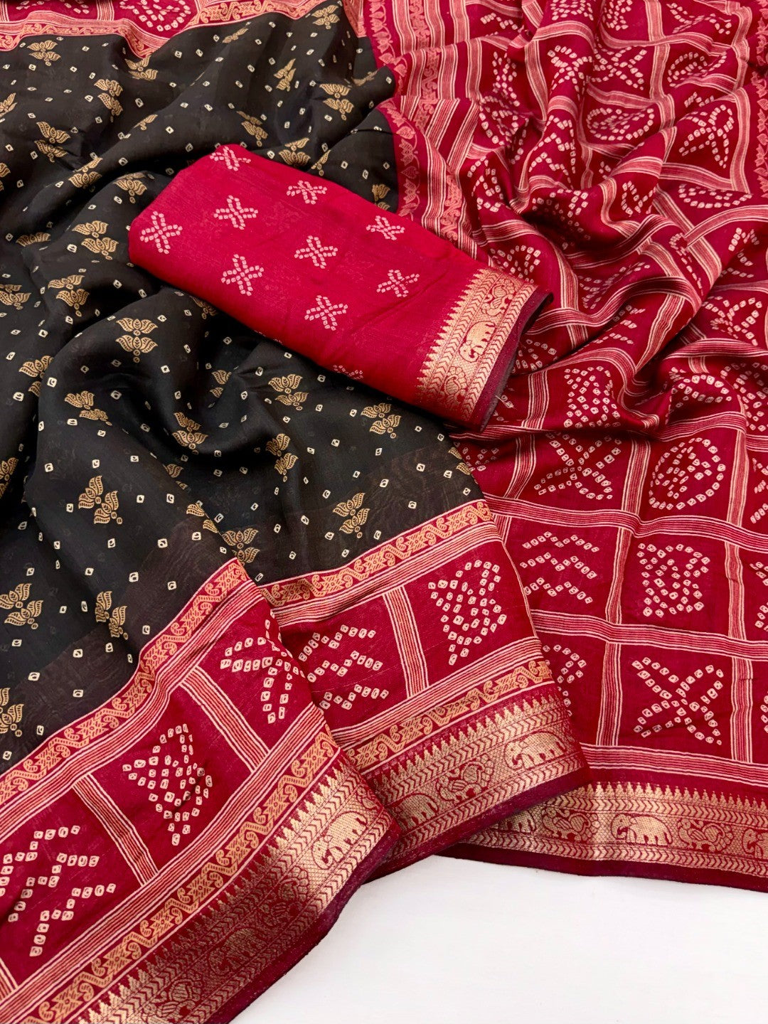Elegant Black Viscose Saree with Bandhani Print and Jacquard Border - Image 3