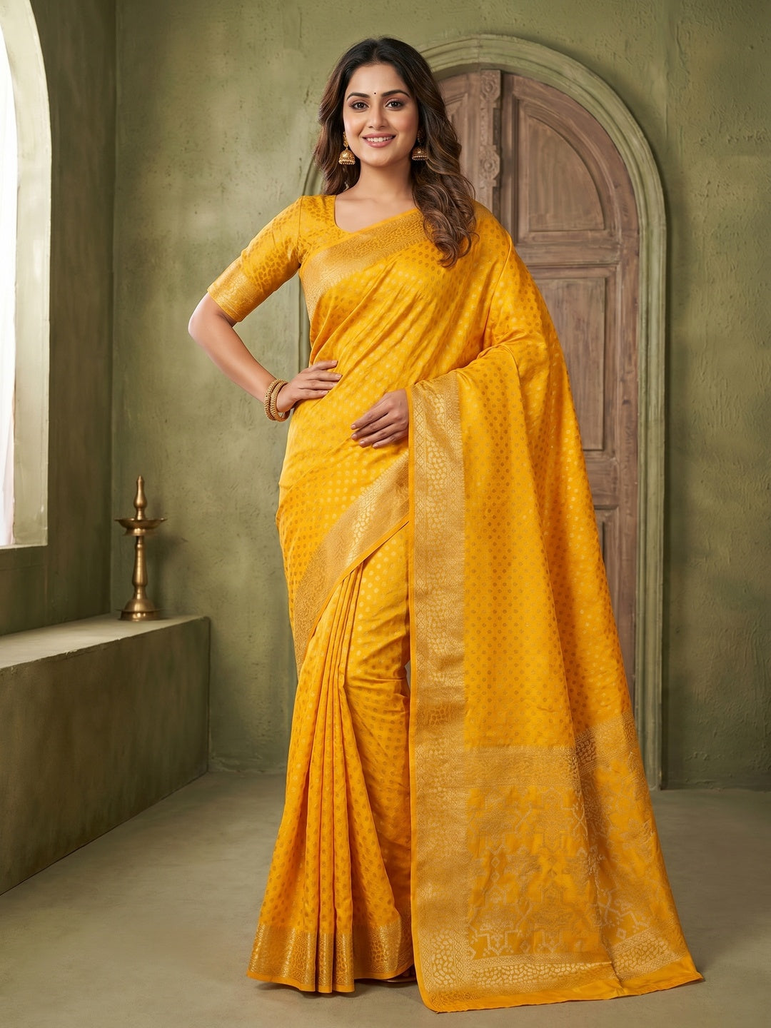 Radiant Yellow Cotton Silk Saree with Elegant Zari Weaving - Image 1