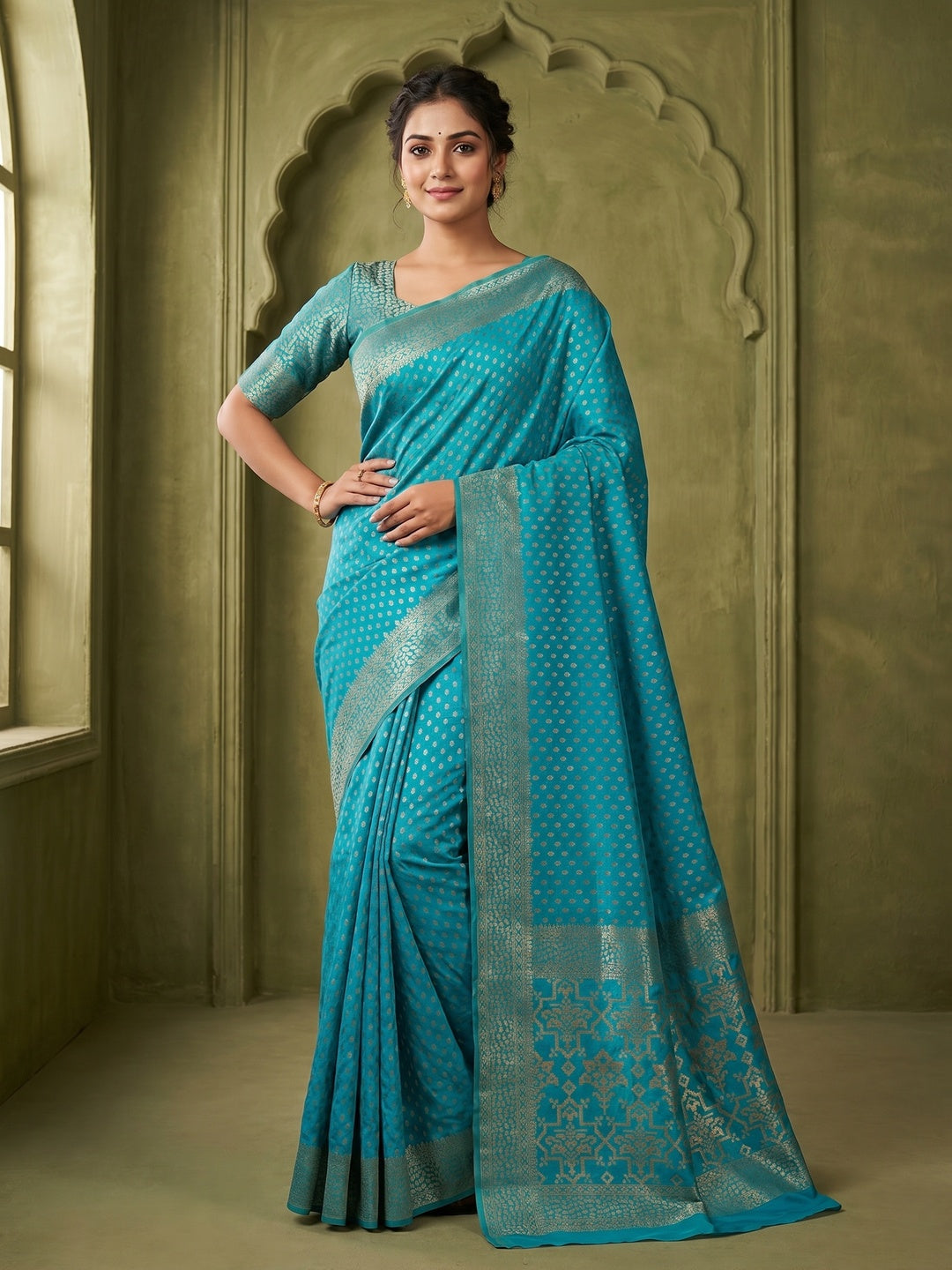 Rich Rama Blue Cotton Silk Saree with Zari Weaving Refined Ethnic Wear - Image 1