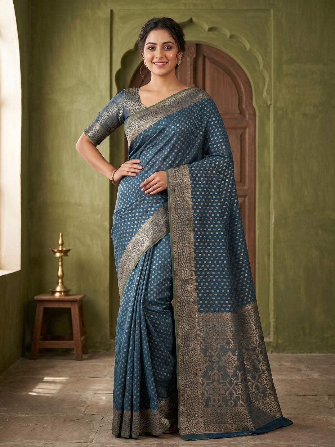 Rich Blue Cotton Silk Saree with Zari Weaving Refined Ethnic Wear - Image 1